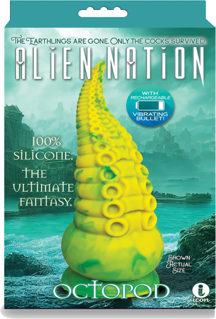 Alien Nation Octopod Silicone Rechargeable Vibrating Creature Dildo - Yellow & Green