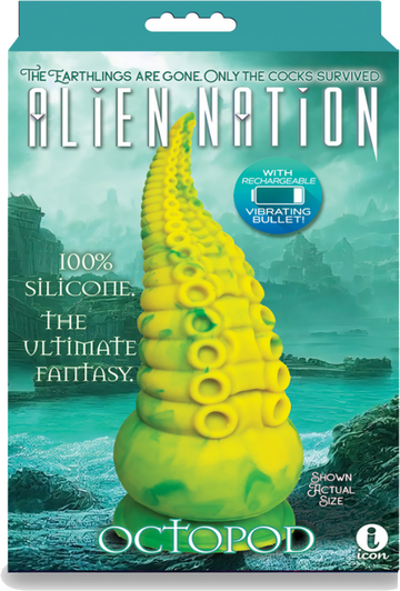 Alien Nation Octopod Silicone Rechargeable Vibrating Creature Dildo - Yellow & Green