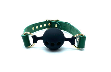 BDSM Ball-Gag "Mona", Mouth Restraint Green, Breathable Gag 1.75"