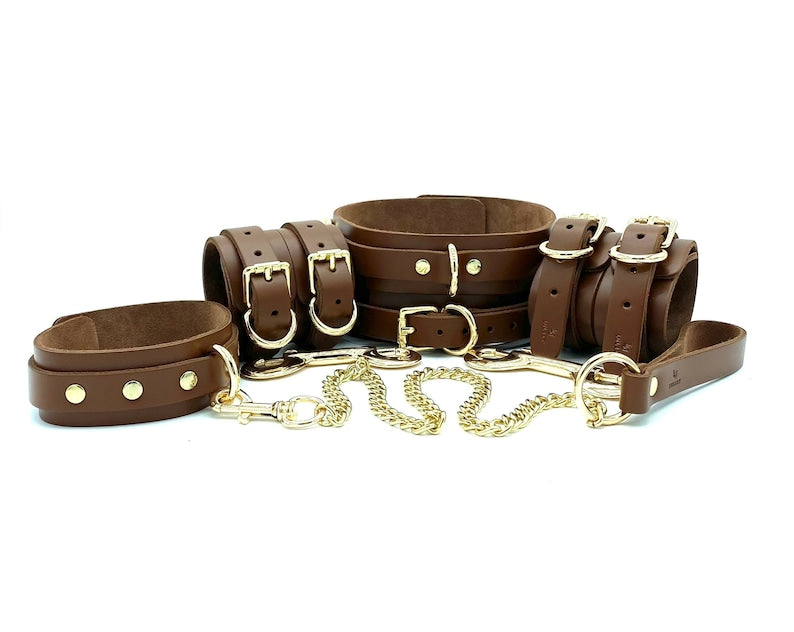 7 Piece Bondage Kit "Candice",  Leather BDSM Restraints