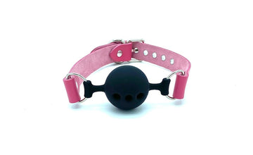 Leather Ball-Gag "Candice", Mouth Restraint Pink, Breathable Gag 1.75"