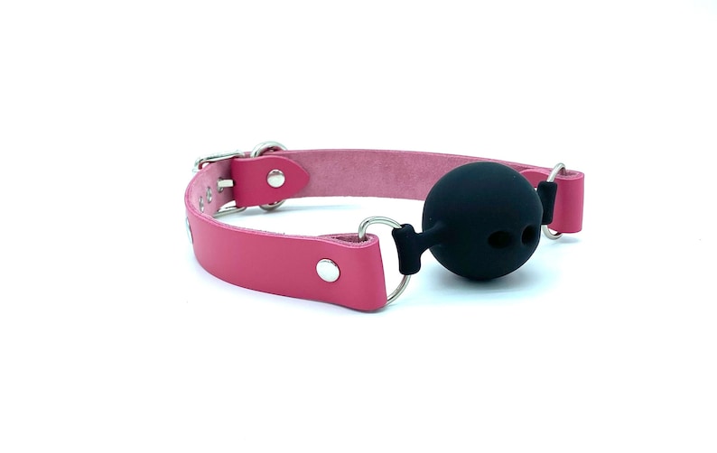 Leather Ball-Gag "Candice", Mouth Restraint Pink, Breathable Gag 1.75"