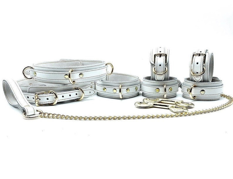 Bondage Kit "Vienna" 8pc BDSM Set, White Bondage Leather Set