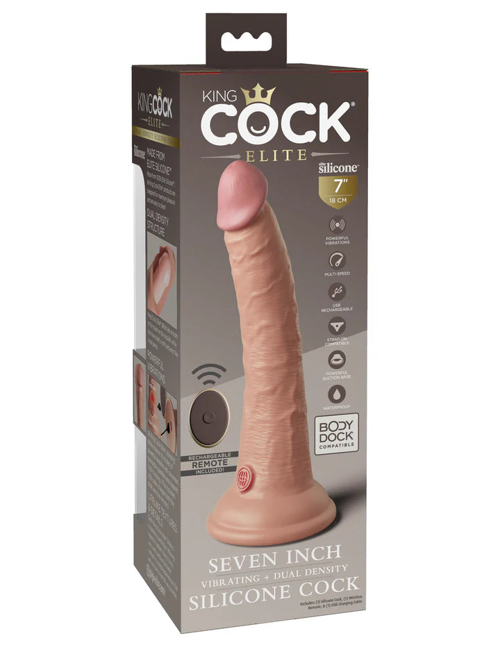 King Cock Elite 7" Dual Density Vibe Silicone Cock Light